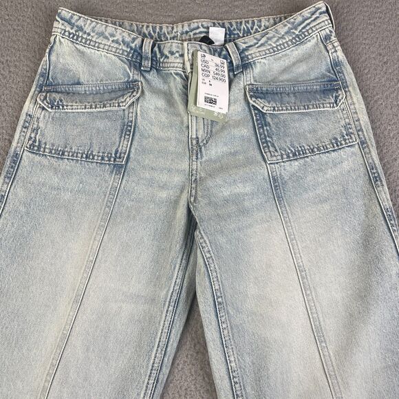 Wide Leg Jeans Women 6 Blue Mid Rise Light Wash H&M Divided Y2K Style 31 x 30 - Picture 3 of 14